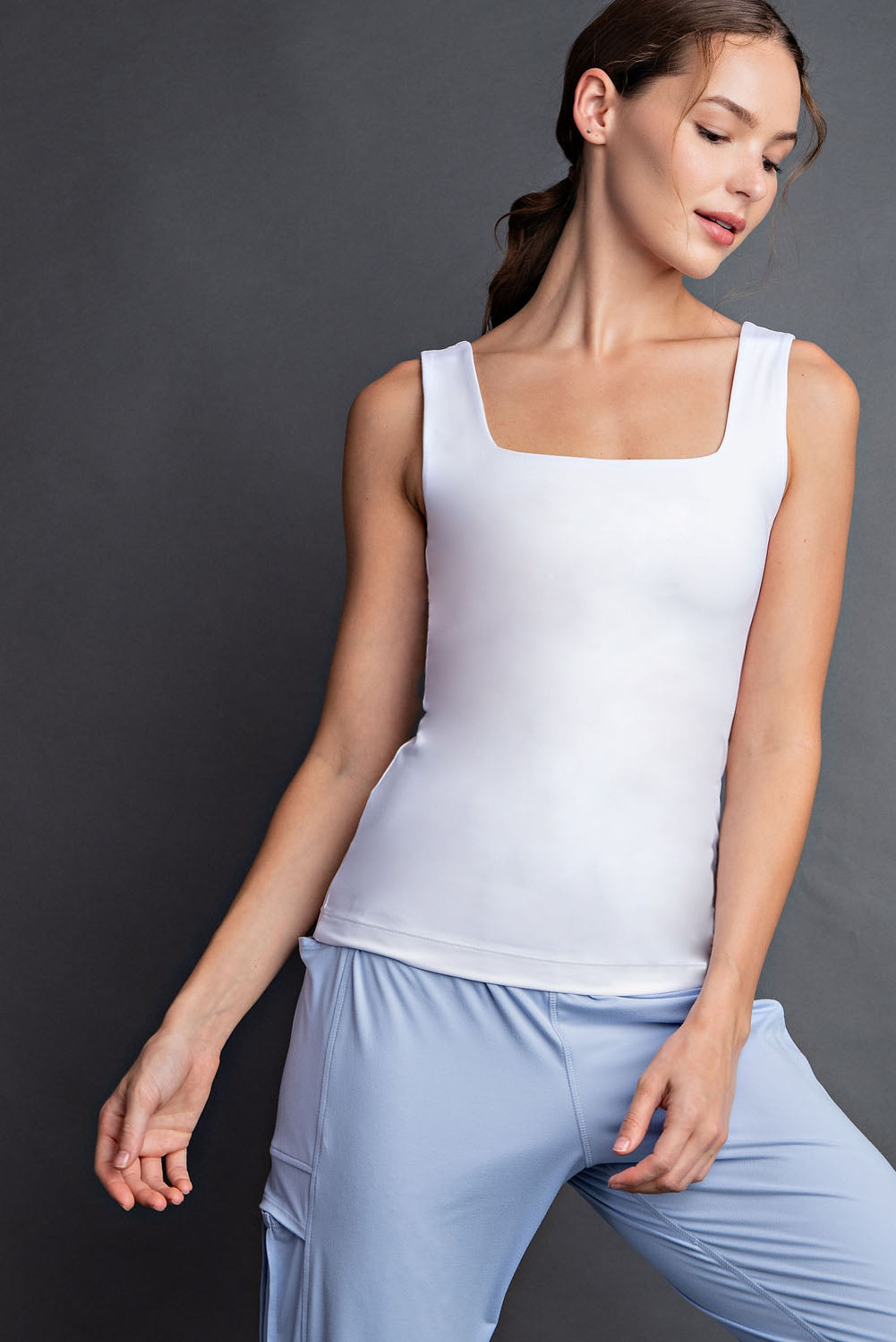 BUTTER SOFT FABRIC SQUARE NECKLINE SLEEVELESS TANK