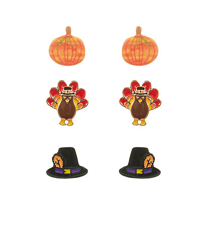 Pumpkin, Turkey and Hat Earring Set