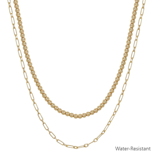 Water Resistant Beaded and Chain Layered Necklace