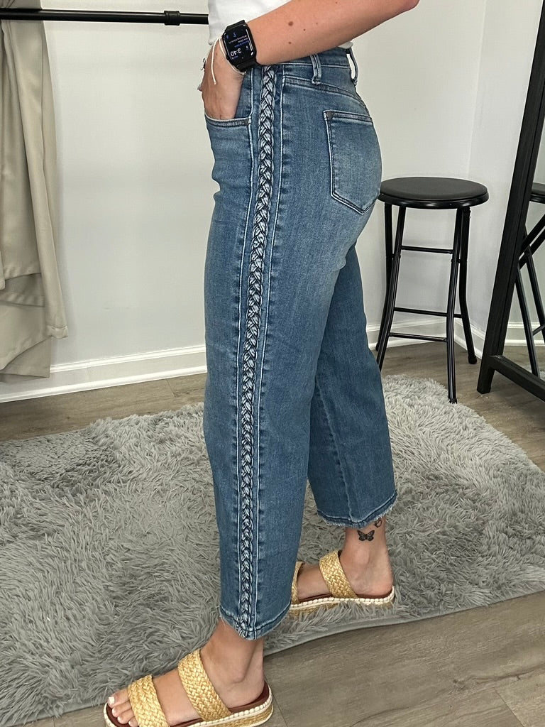 Judy Blue "Nikki" High Waist Side Detail Crop Wide Leg Jean