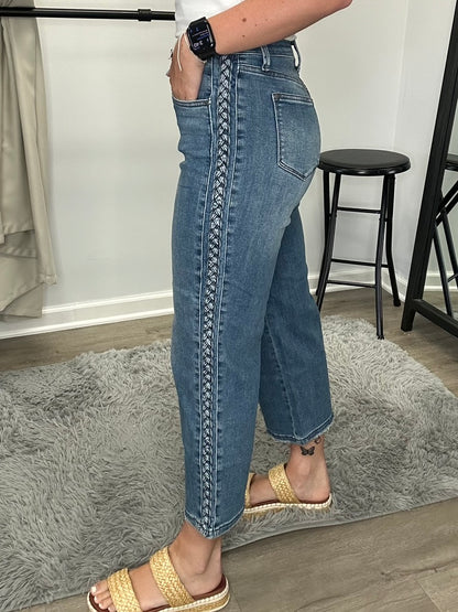 Judy Blue "Nikki" High Waist Side Detail Crop Wide Leg Jean