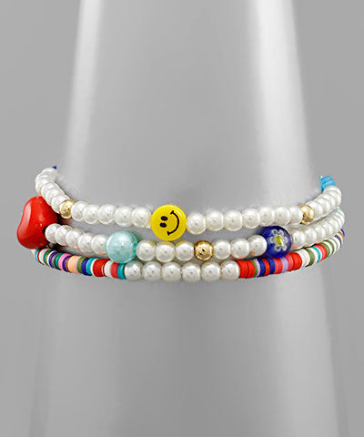 3 Smiley Multi Beads Bracelet