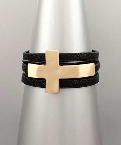 Sideway Cross Leather Bracelet