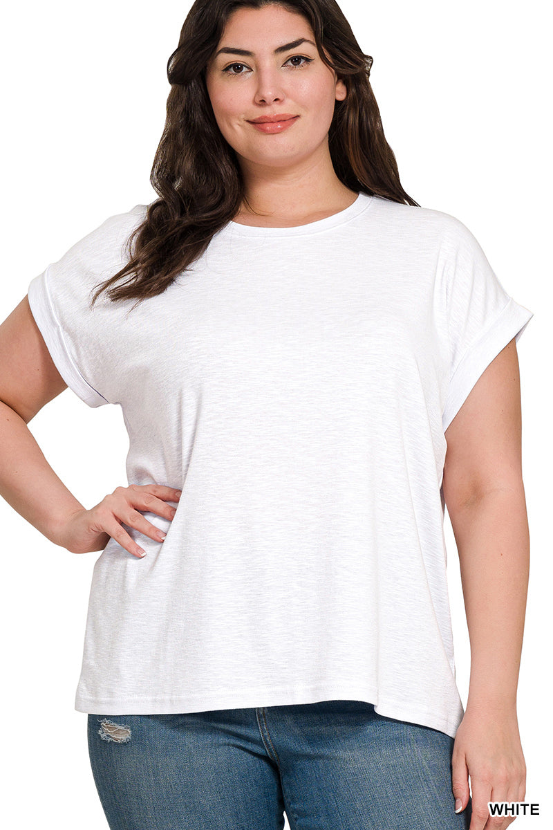 Cotton Modal Slub Rolled Sleeve Tee