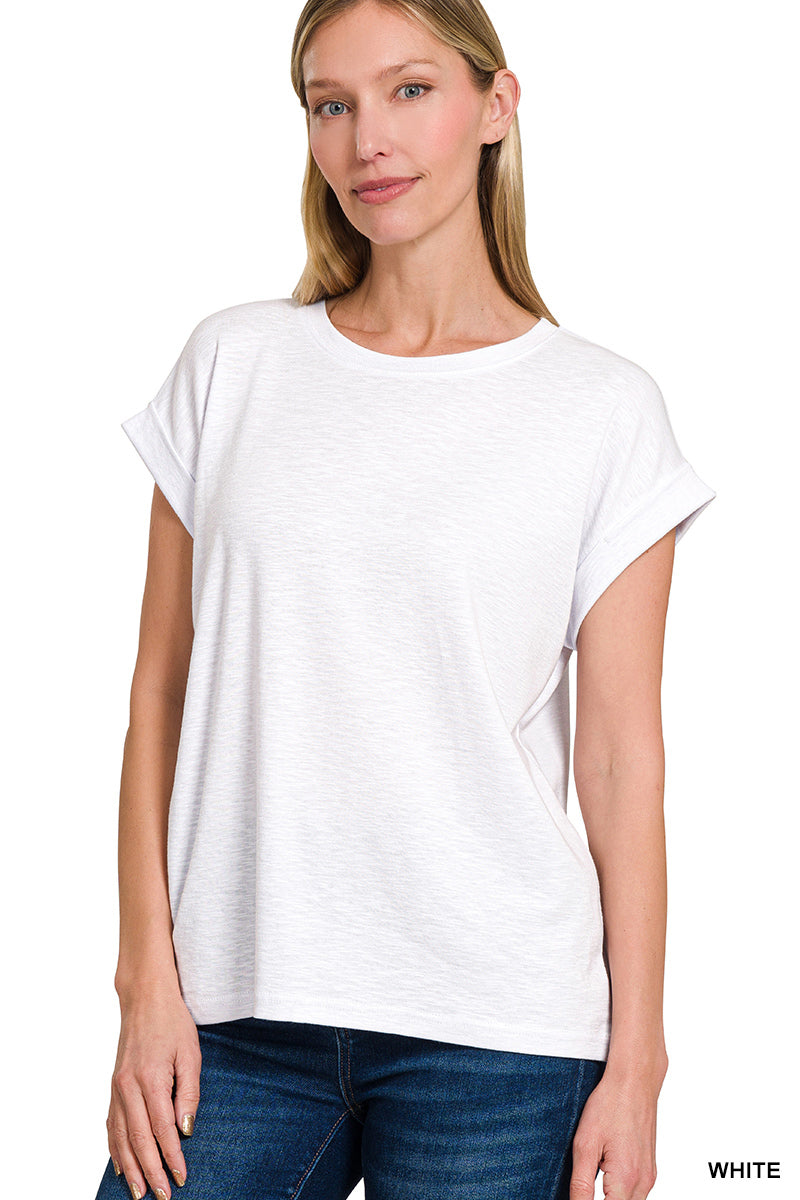 Cotton Modal Slub Rolled Sleeve Tee