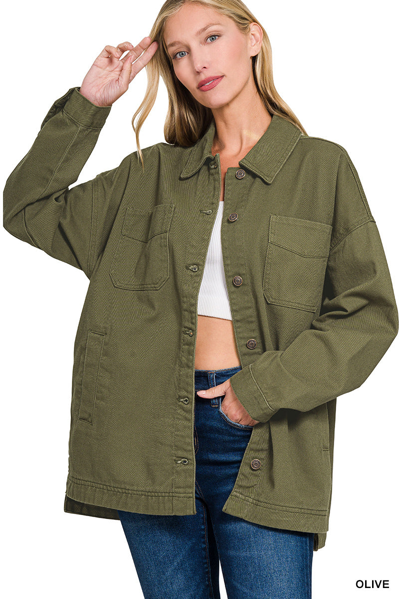 Olive Oversized Denim Shacket