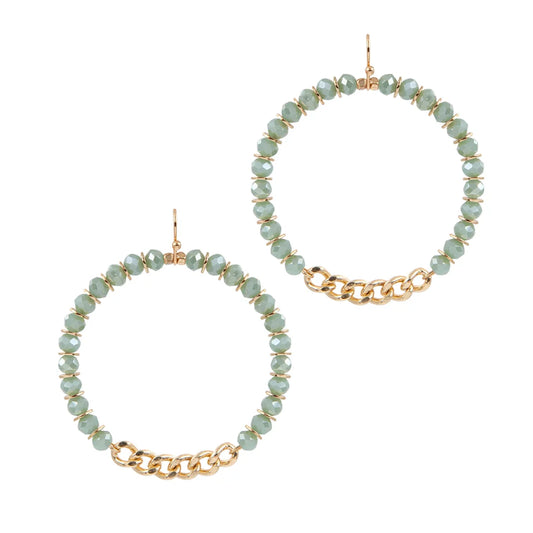 Mint Crystal and Gold Chain Hoop 1.5"