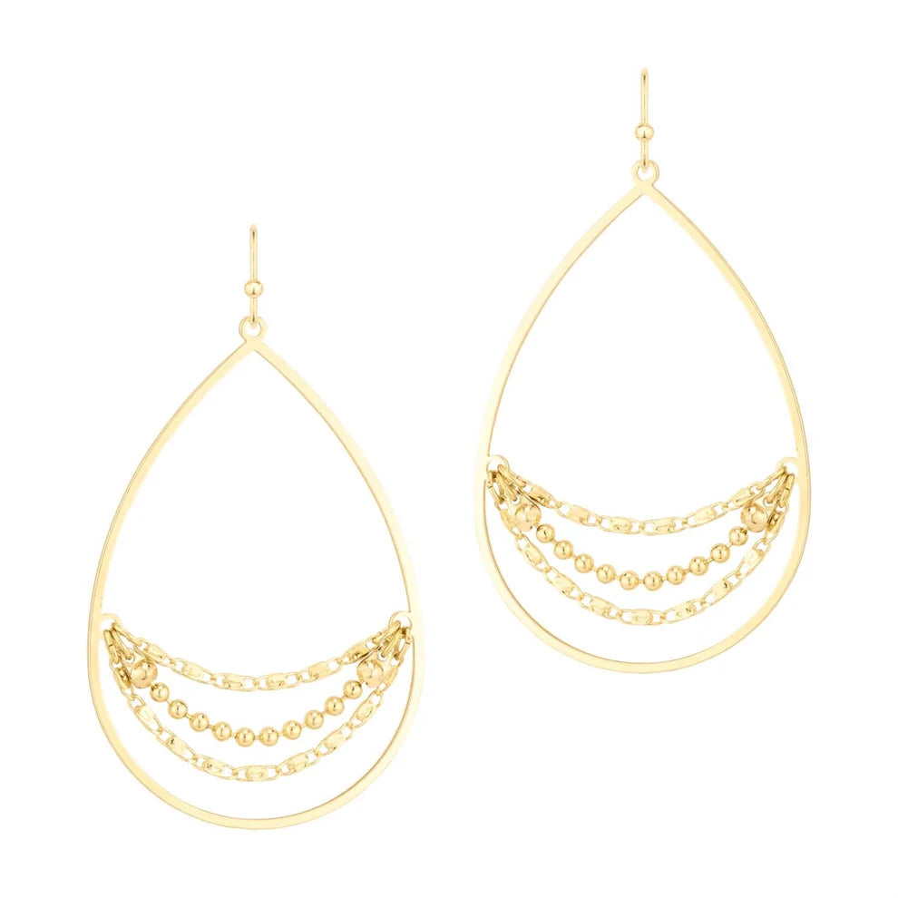 Gold Teardrop with chain Layered 2" Earring