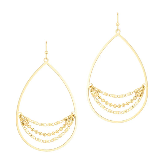 Gold Teardrop with chain Layered 2" Earring