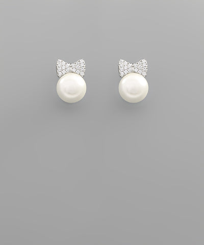 CZ Bow & Pearl Studs