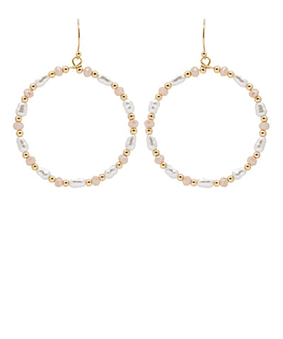 Bead Pearl & Glass Circle Earrings