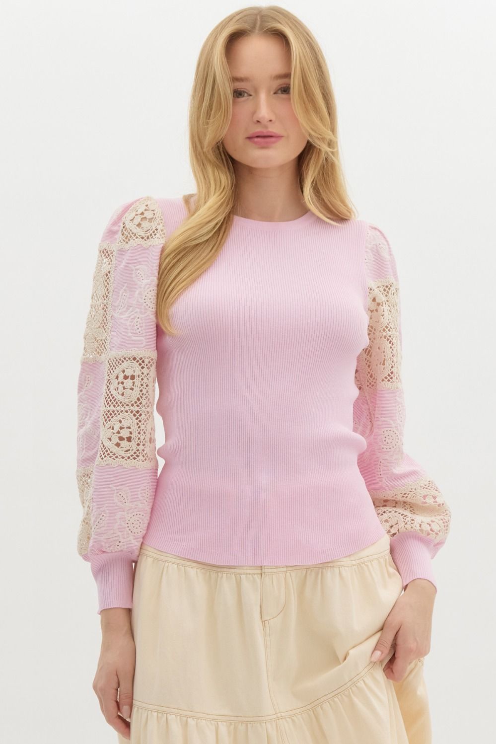 Rosalie Crochet Sleeve Top – Pink