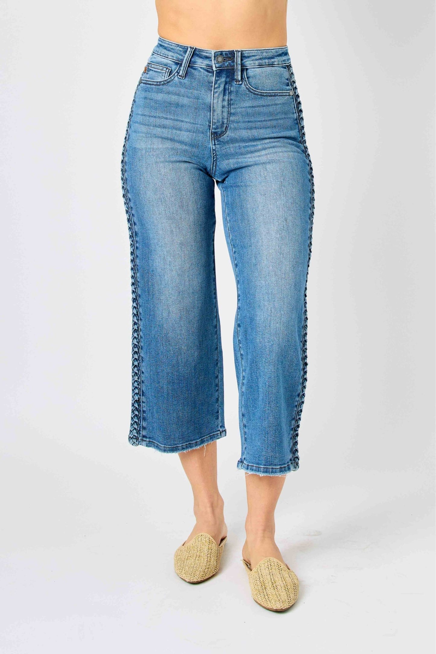 Judy Blue "Nikki" High Waist Side Detail Crop Wide Leg Jean