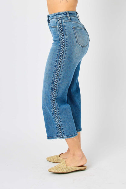 Judy Blue "Nikki" High Waist Side Detail Crop Wide Leg Jean