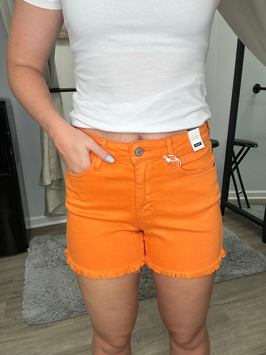 Judy Blue Mid Rise Orange Frey Hem Short