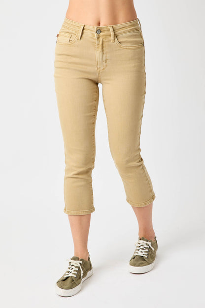 Judy Blue Mid Rise Capri Khaki