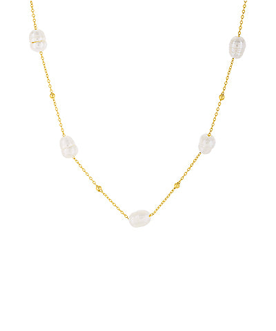 Stationed Fresh Pearl Brass Necklace