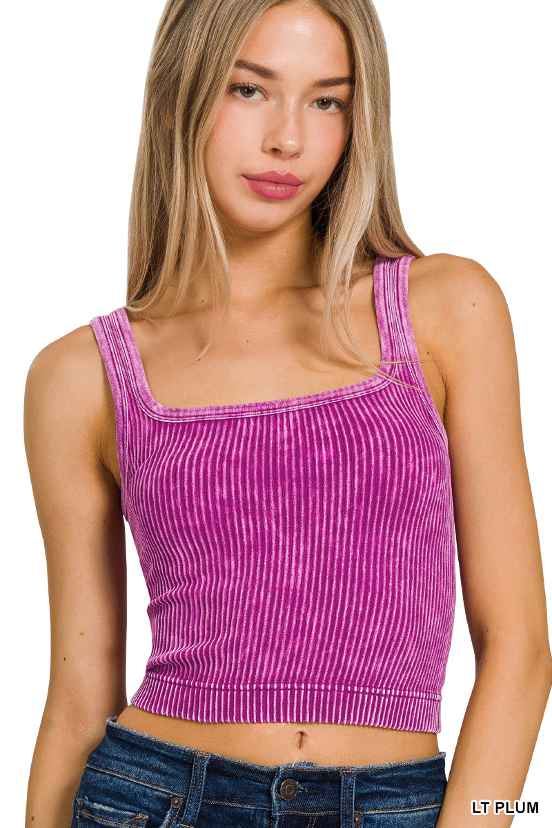 2 WAY NECKLINE WASHED RIBBED CROPPED TANK TOP