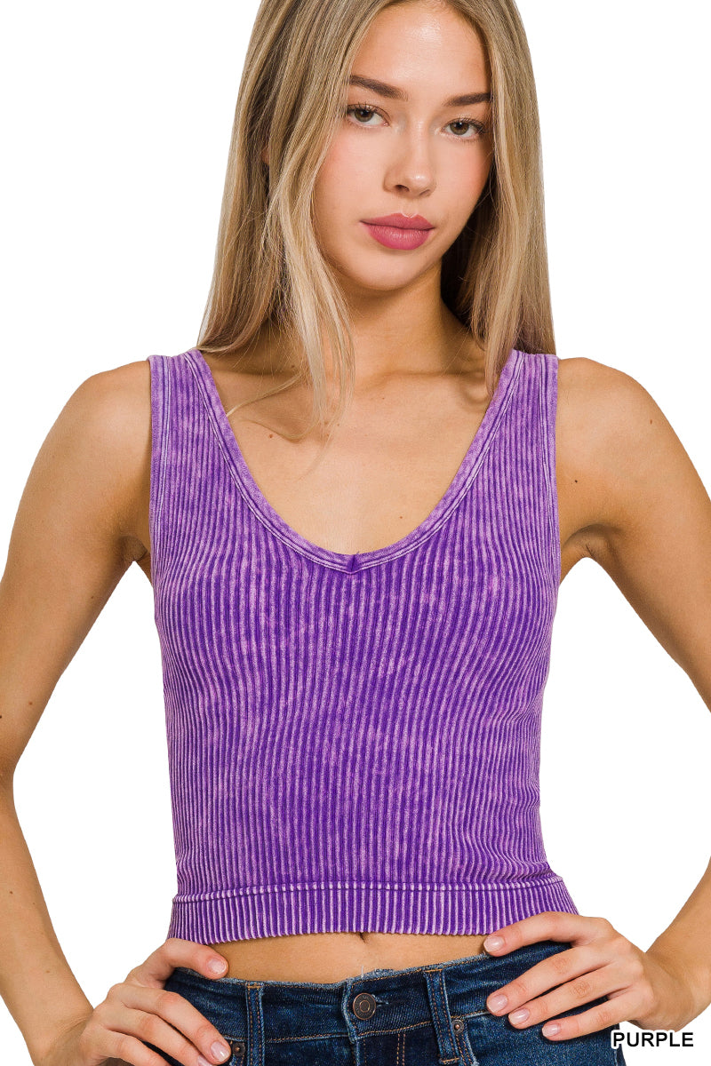 2 WAY NECKLINE WASHED RIBBED CROPPED TANK TOP