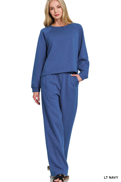 Fleece raglan sleeve pullover & sweatpants set