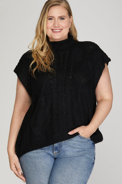 Drop Shoulder Sleeveless Mock Cable Sweater