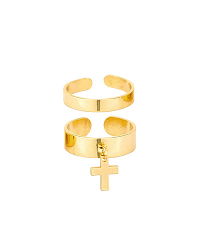 Metal Cross Charm 2 Ring Set