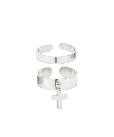 Metal Cross Charm 2 Ring Set