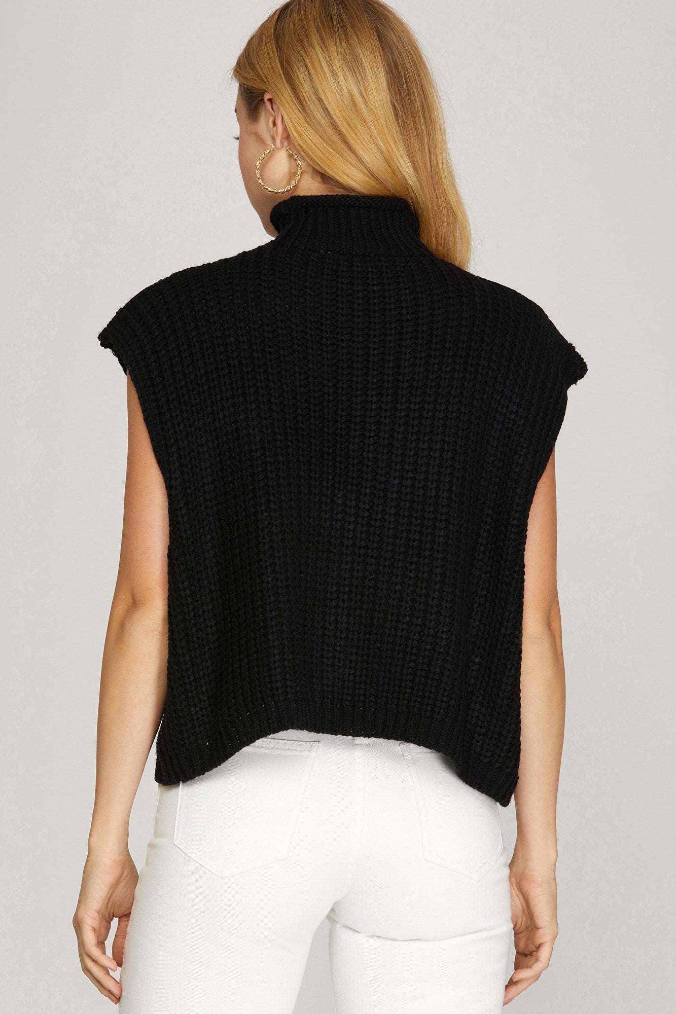 Drop Shoulder Sleeveless Mock Cable Sweater