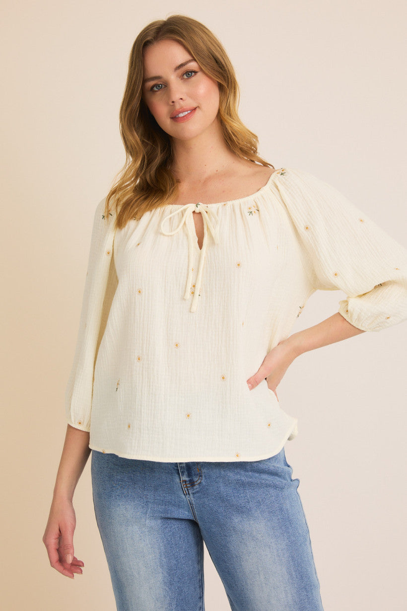 Sunlit Blossom Tie-Front Top