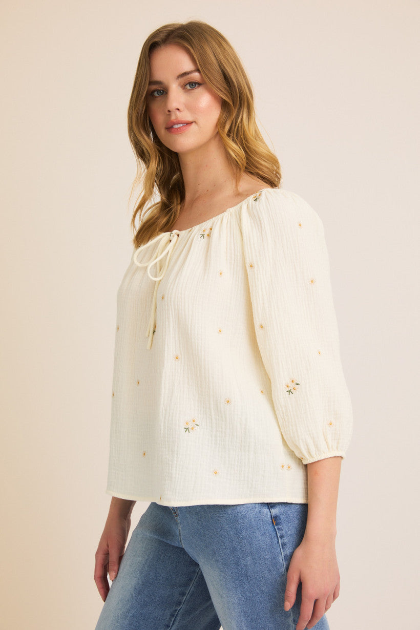 Sunlit Blossom Tie-Front Top