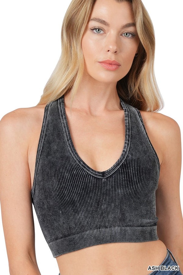 Velma Washed Ribbed V Neck Crop Tank (8 Colors)