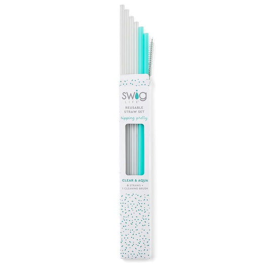 Clear + Aqua Reusable Straw Set